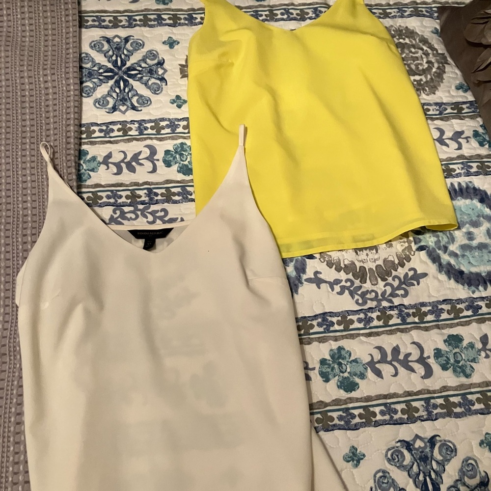 Banana Republic Spaghetti Strap V-Neck Camisoles in Yellow and Cream